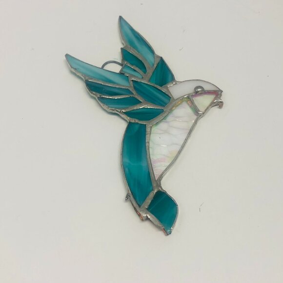Iridescent Hummingbird Stain Glass Suncatcher Window Hanging Vintage Handcrafted - Picture 1 of 6